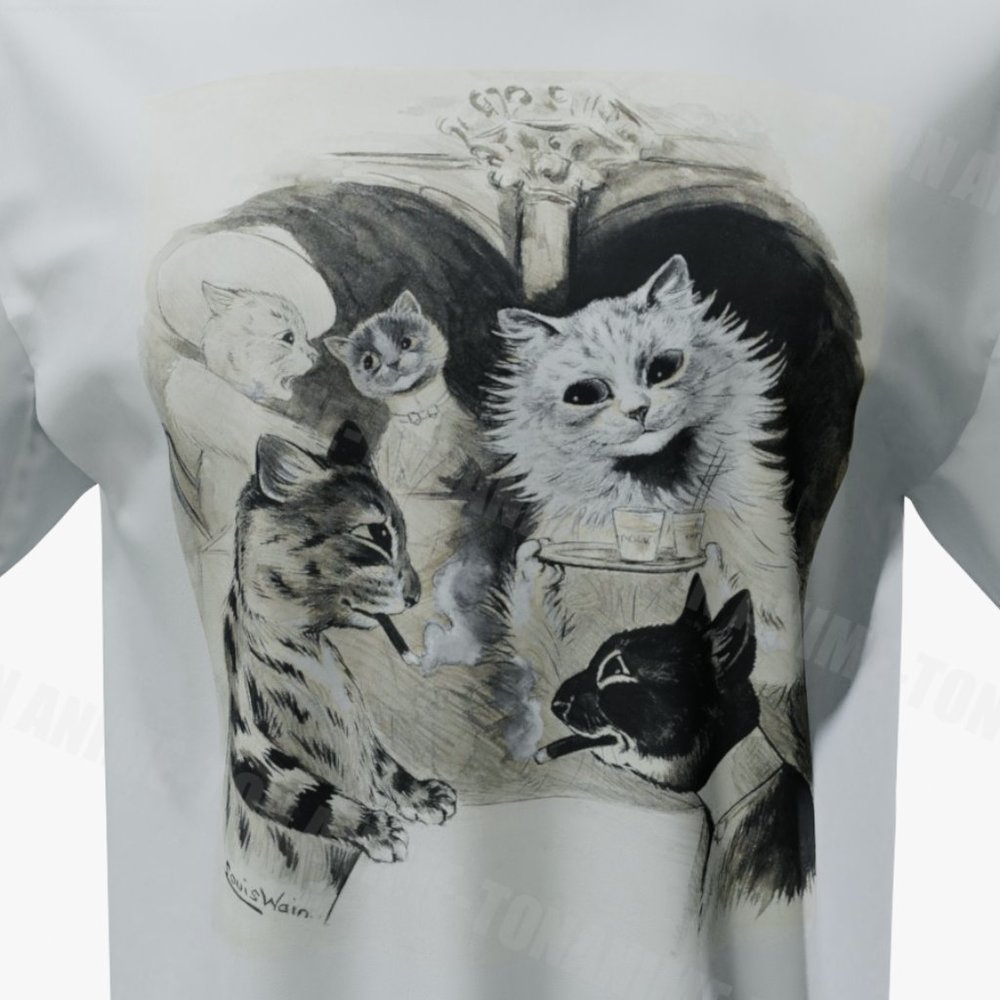 Louis Wain - Cat Art - Boys Night Out - Tshirt - Cotton